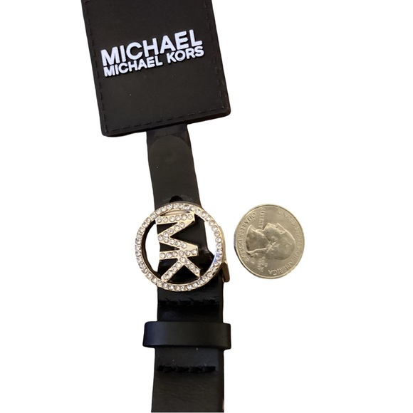 🚨 NWT Michael Kors Black Belt w/Gold Emblem Rhinestone Buckle Size Large - Picture 4 of 6